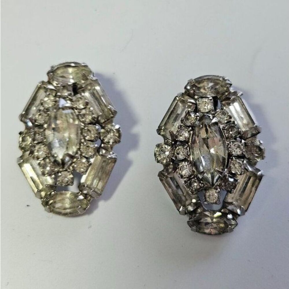 Weiss silver tone rhinestone clip on earrings